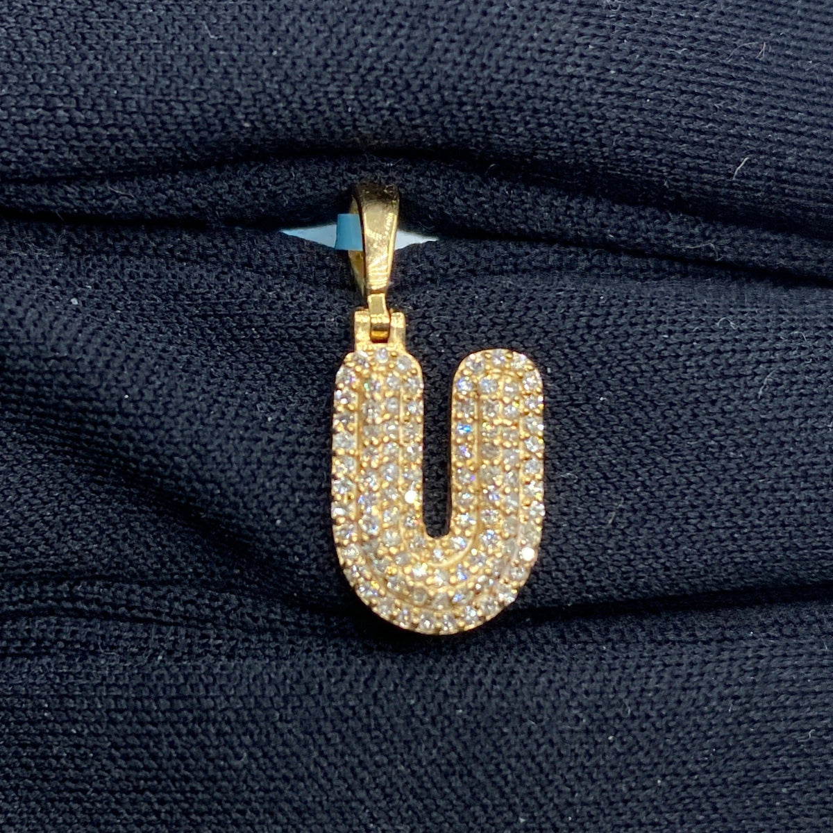 14K Gold Initial U Bubble Diamond Pendant - additional product view 2