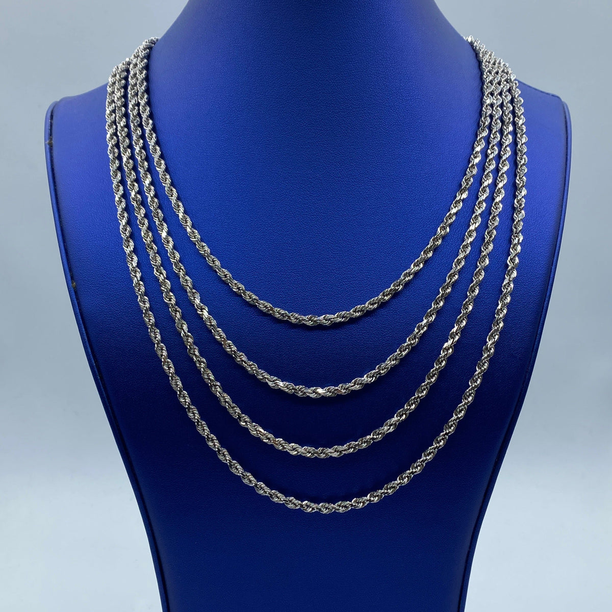 Rope Chain Necklace Real 10K White Gold Full Collection, 4mm - close-up product photo