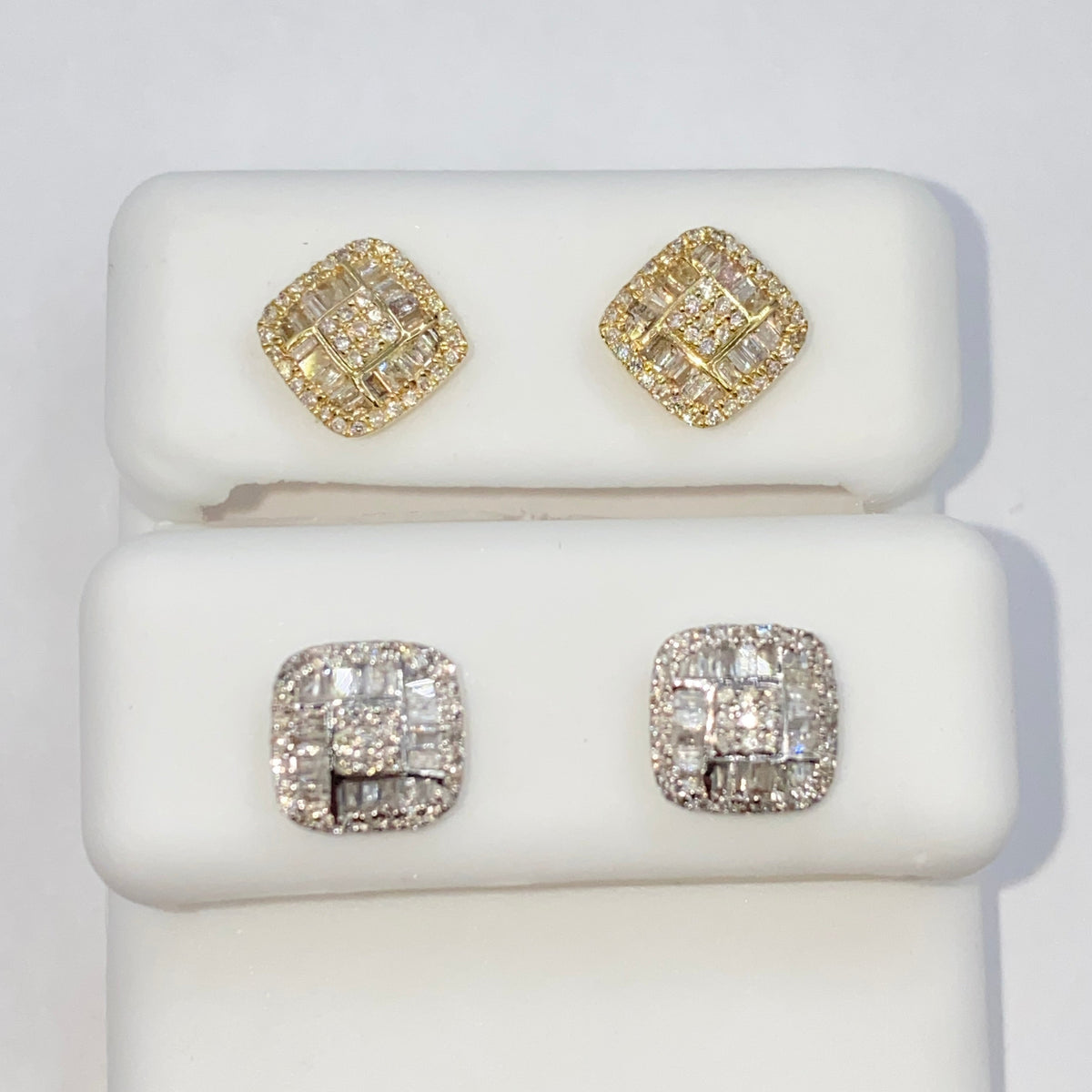 14K Gold 8mm Rounded Square Diamond Baguette Earrings - additional product view 6