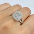 14K Gold Cake Square Diamond Baguette Ring in white gold - close-up product photo