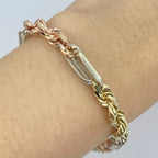 14K Gold 5.5mm Tri-Color Figaro Rope Link Bracelet 8 in - additional product view 2