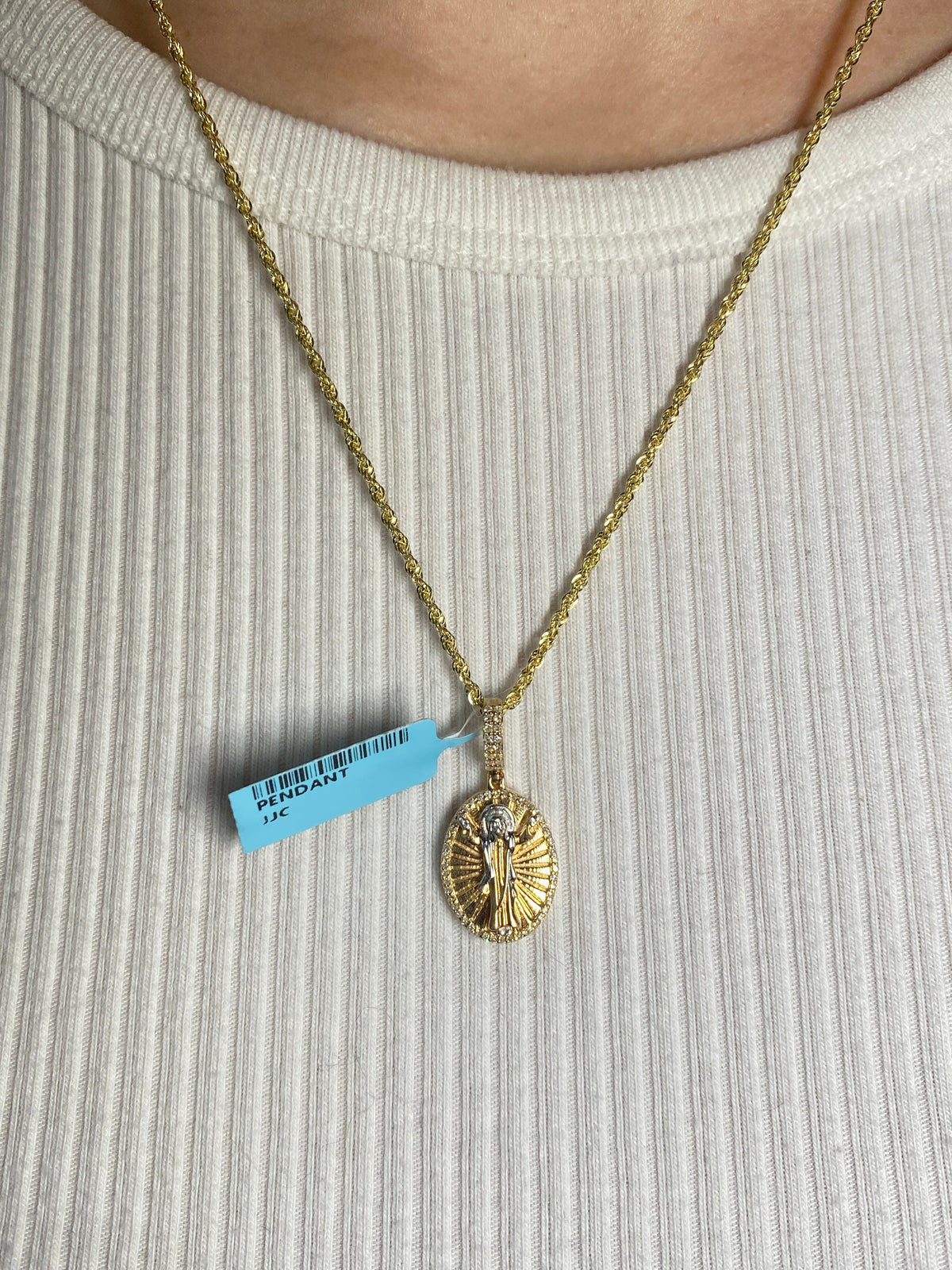 14K Gold Jesus Save Us Medal Diamond Pendant - additional product view 5
