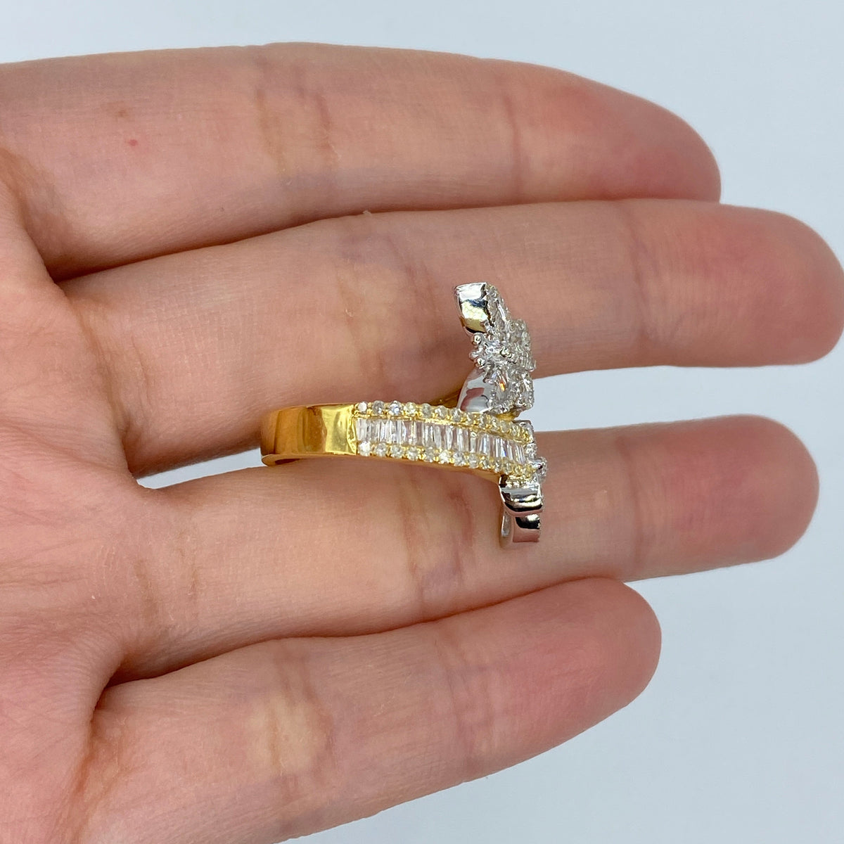 10K Gold Butterfly Diamond Baguette Bangle Ring - additional product view 7