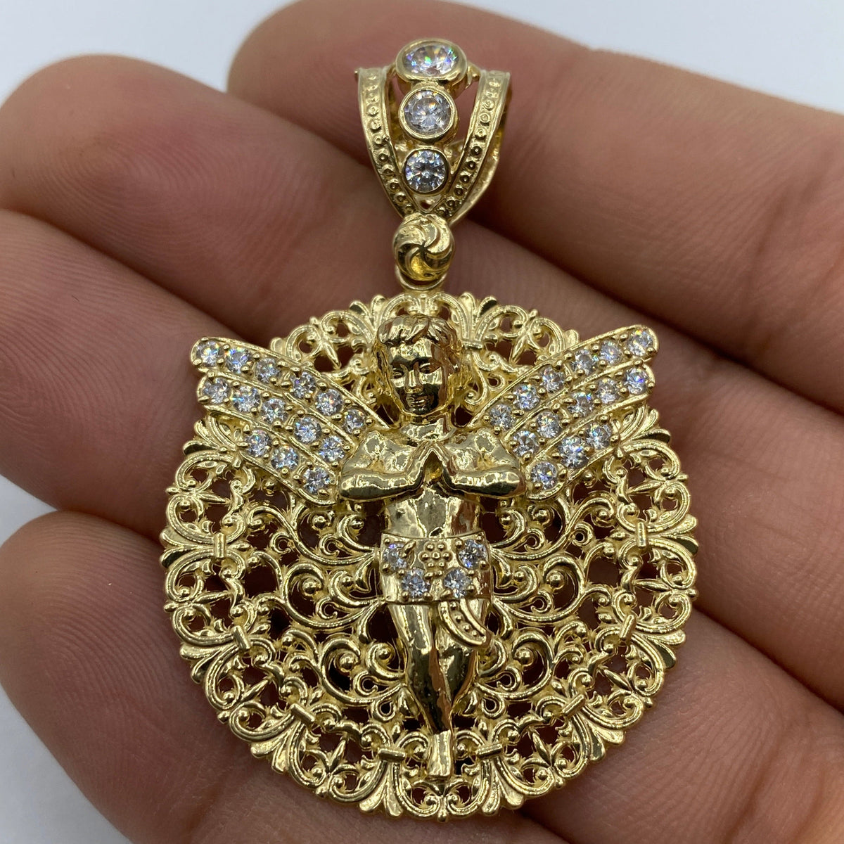 14K Gold Baby Angel Round Medallion Pendant - additional product view 2