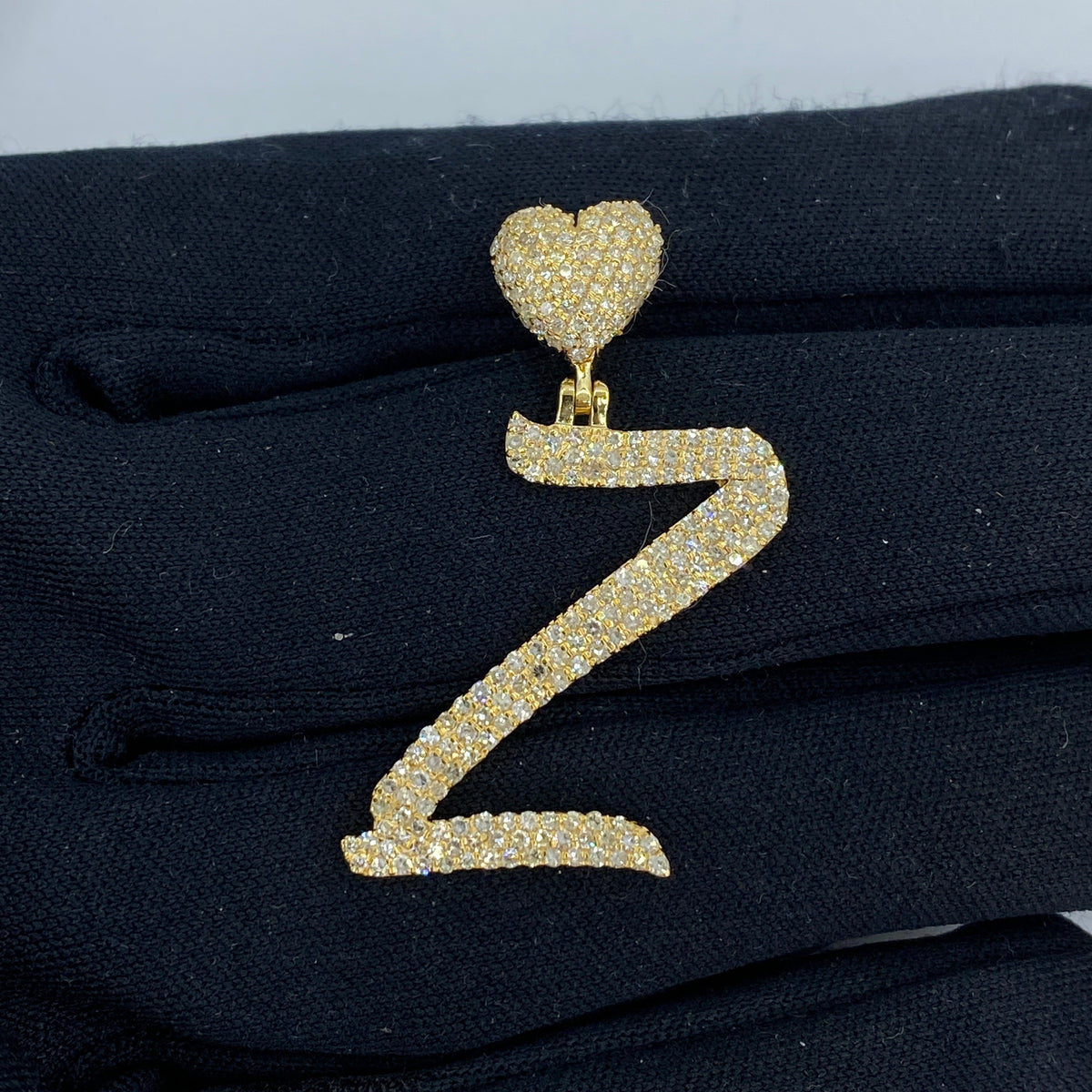 14K Gold Initial Z Script Heart Diamond Pendant in yellow gold - close-up product photo