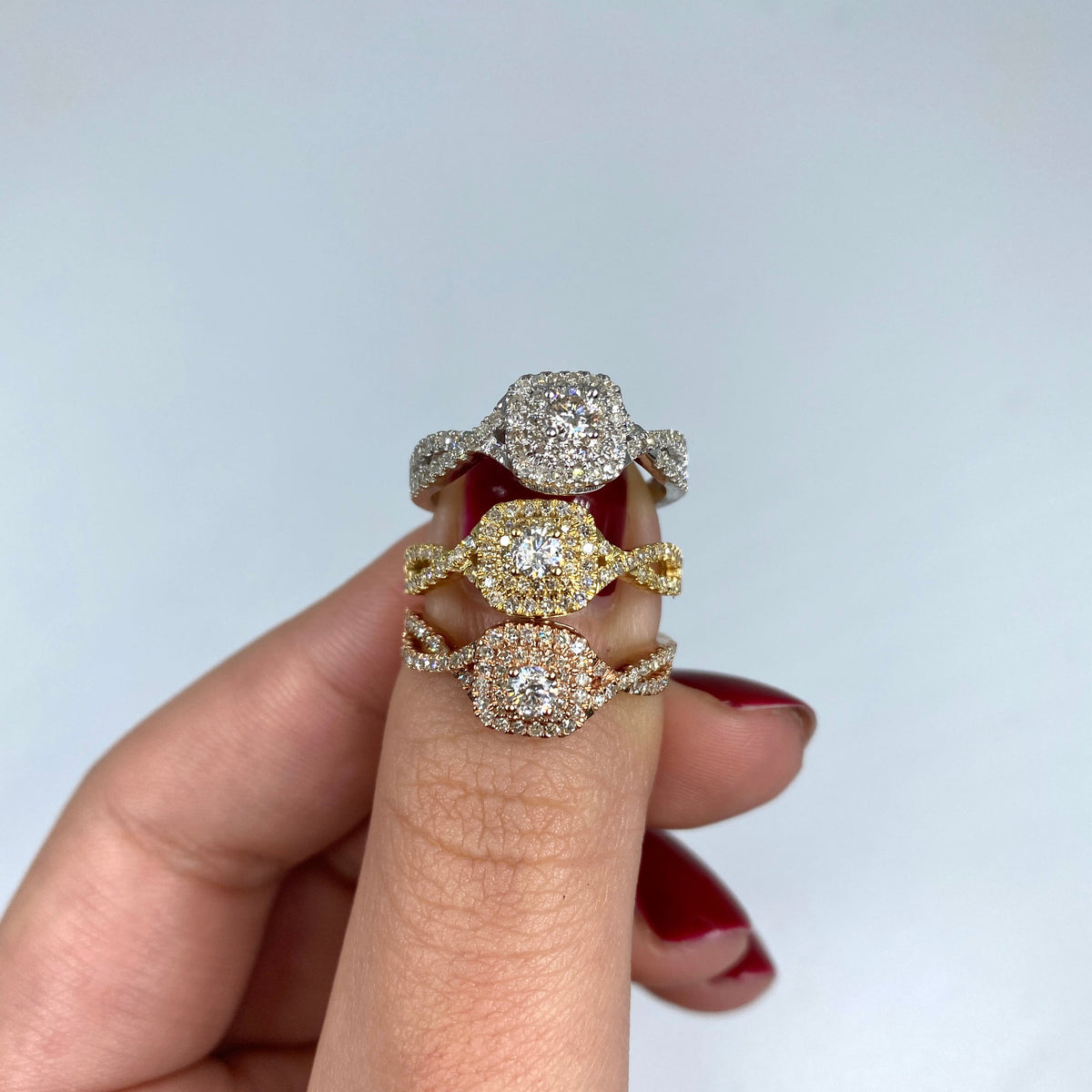 14K Gold Square Large Center Stone Spiral Diamond Engagement Ring - additional product view 4