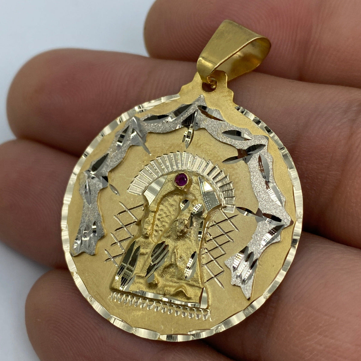 14K Gold Saint Caridad Del Cobre Round Medallion Pendant 1.75 in - additional product view 3
