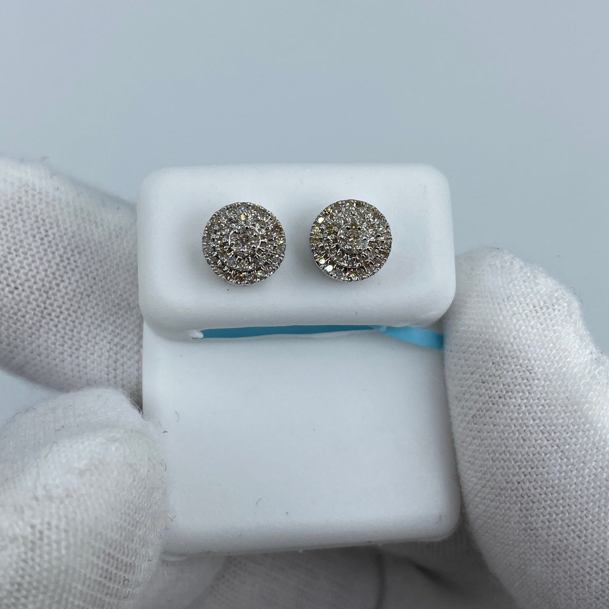 14K Gold Small Circle Cake Diamond Earrings in white gold - close-up product photo
