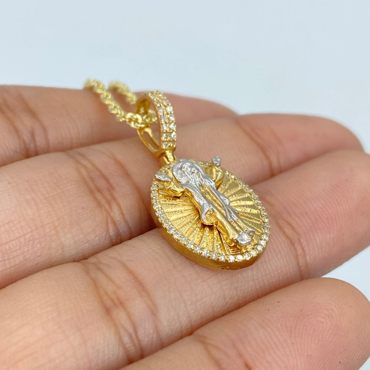 14K Gold Jesus Save Us Medal Diamond Pendant - additional product view 4