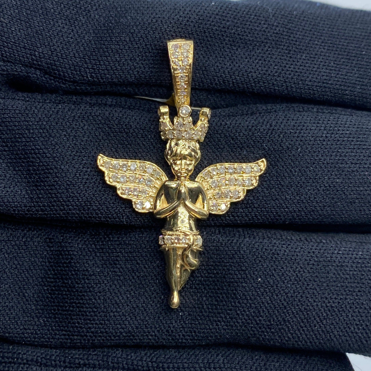 10K Gold Baby Angel Diamond Pendant 1.3 in - additional product view 2