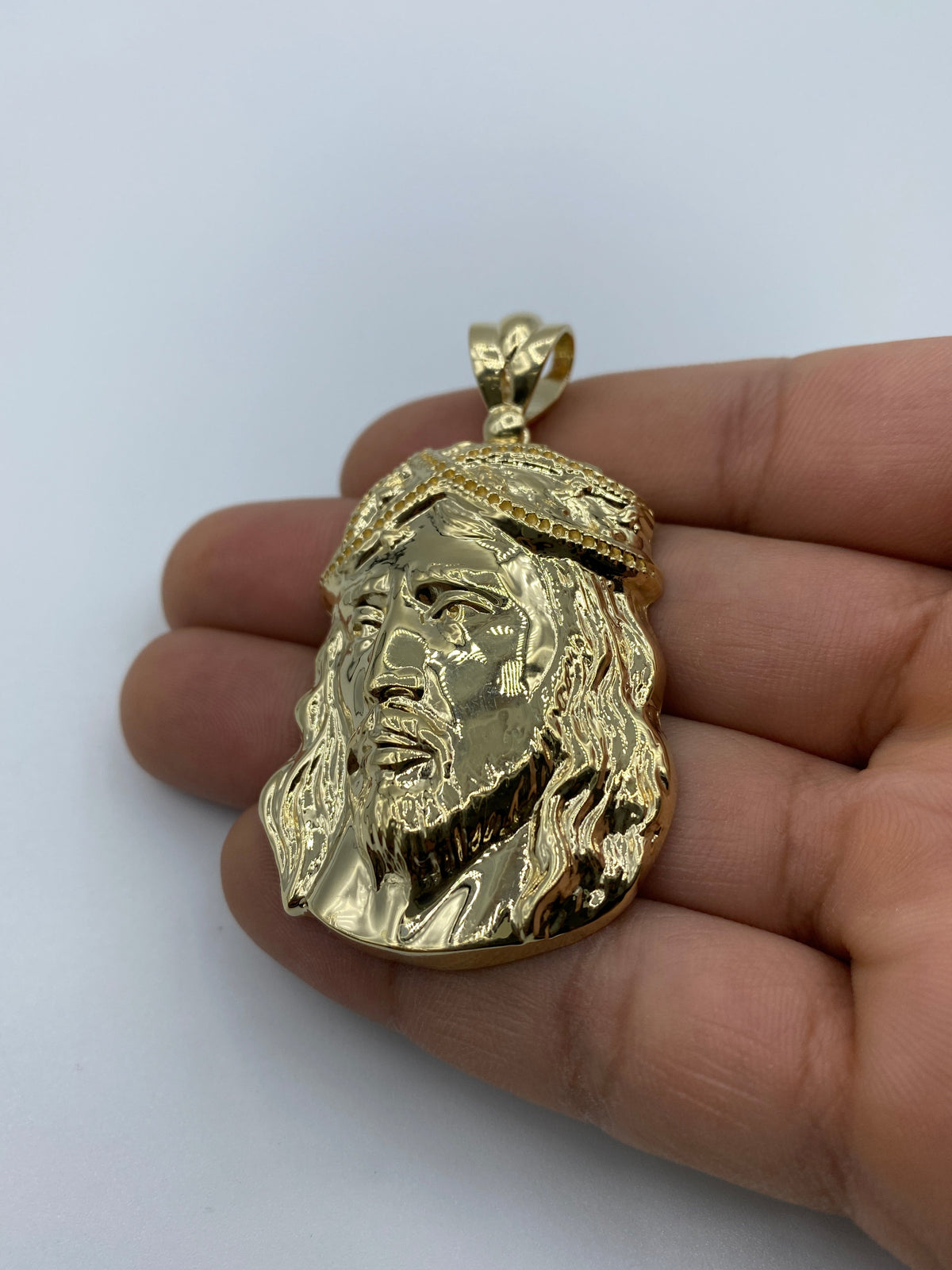 14K Gold Jesus Head Pendant 2.5 in - additional product view 5