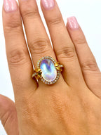 18K Gold & Diamond Oval Moonstone Ring - additional product view 5