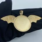 10K Gold Circle Angel Wings Picture Photo CZ Pendant - additional product view 4