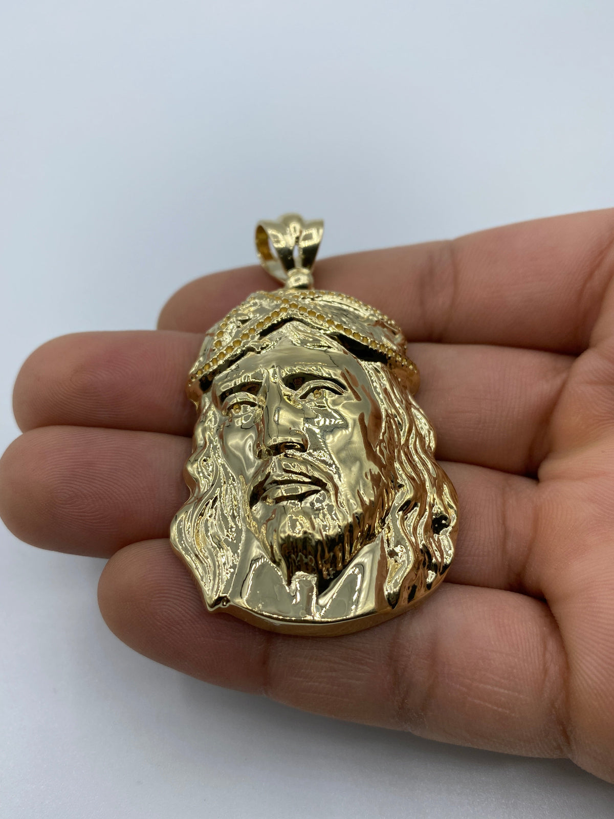 14K Gold Jesus Head Pendant 2.5 in - additional product view 4