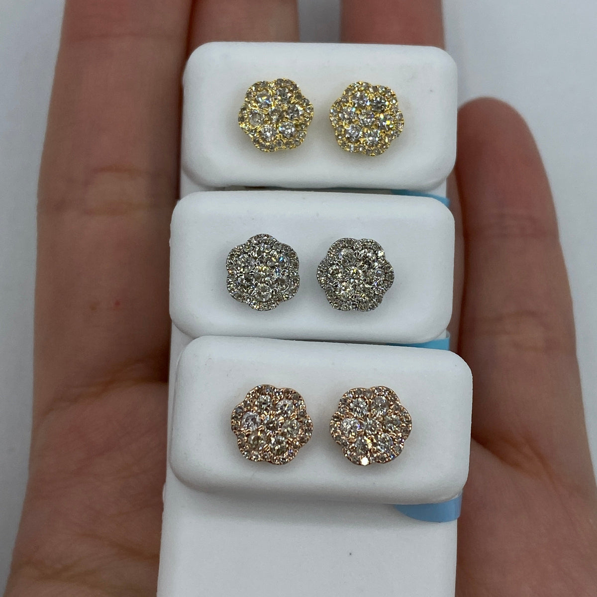 14K Gold Hexagon Flower Diamond Earrings - additional product view 2