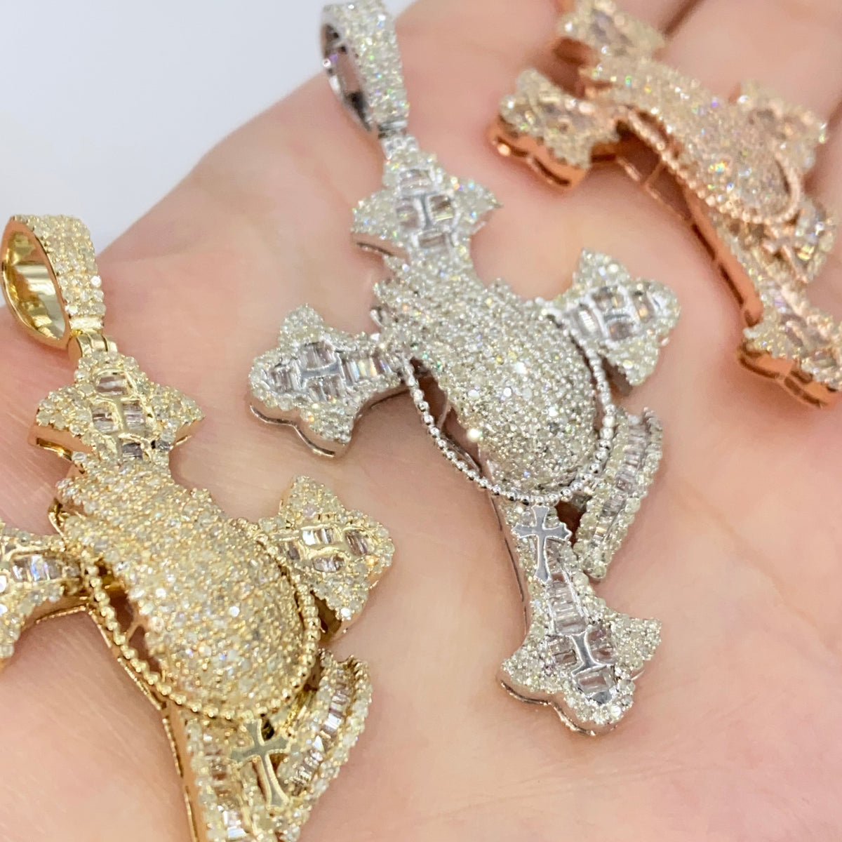 10K Gold Prayer Cross Diamond Baguette Pendant - additional product view 6