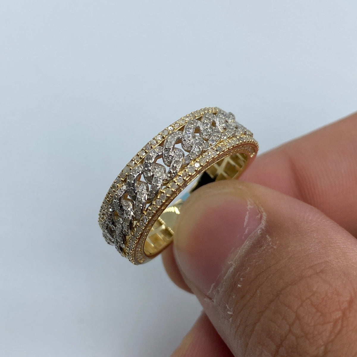 14K Gold 8mm Iced Cuban Core Link Diamond Ring - additional product view 2