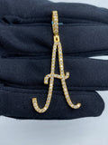 14K Gold Initial A Large Script Diamond Pendant in yellow gold - close-up product photo