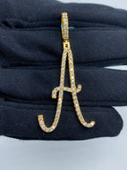 14K Gold Initial A Large Script Diamond Pendant in yellow gold - close-up product photo