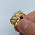 14K Gold 9mm Rounded Cuban Link Diamond Ring in yellow gold - close-up product photo