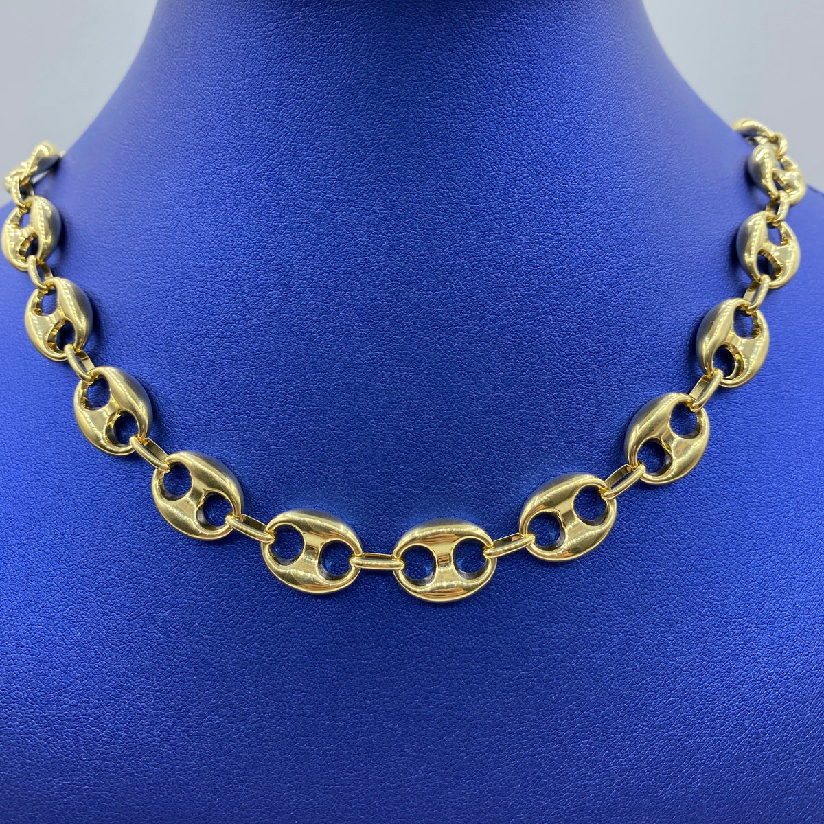 14K Gold Puffed Mariner Link Chain, 12mm - close-up product photo