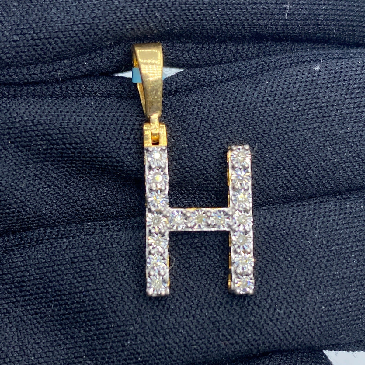 14K Gold Single Stone Initial H Diamond Pendant, Large - close-up product photo