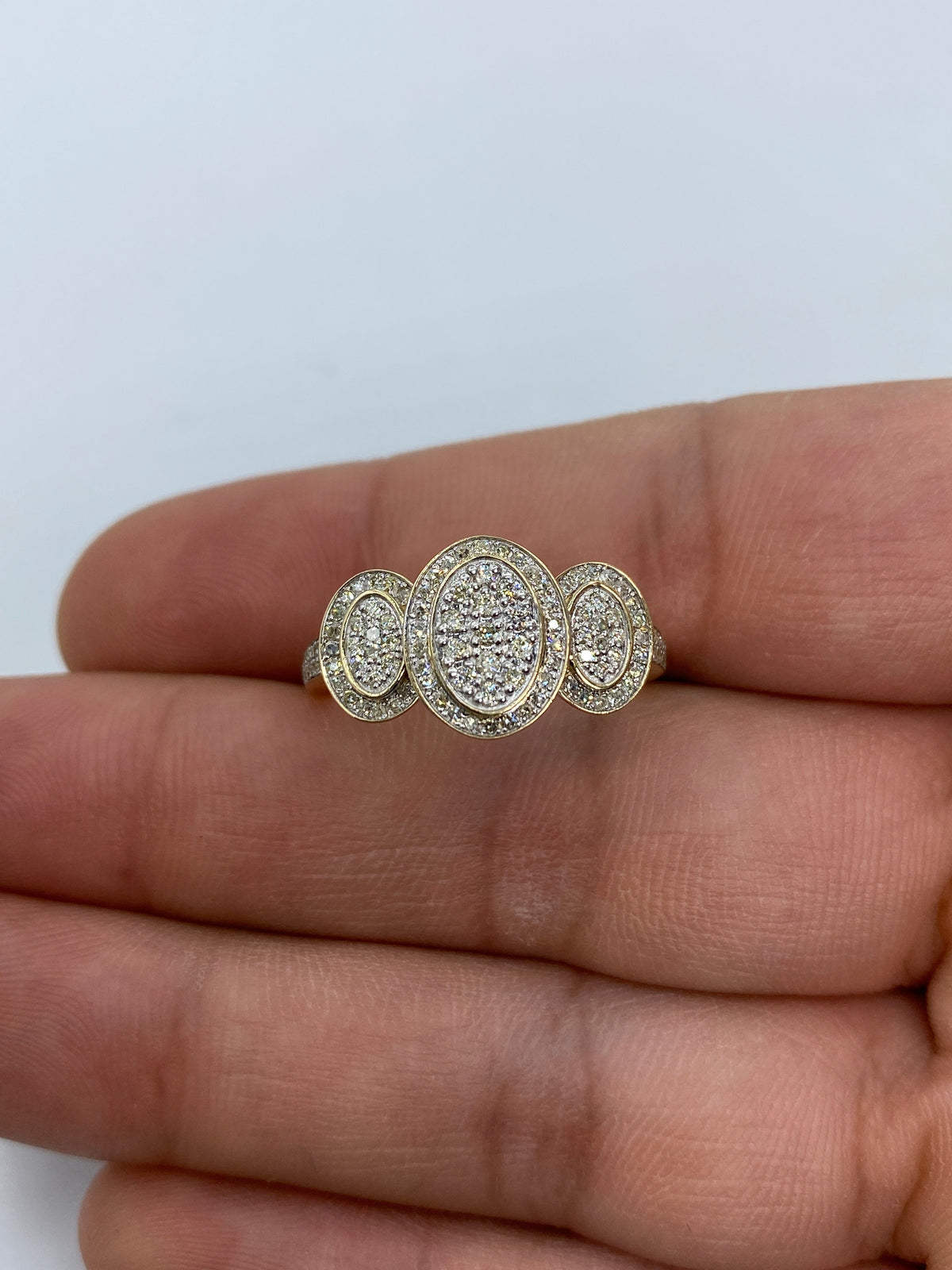 14K Gold Tri-Stone Oval Shape Diamond Engagement Ring - additional product view 4