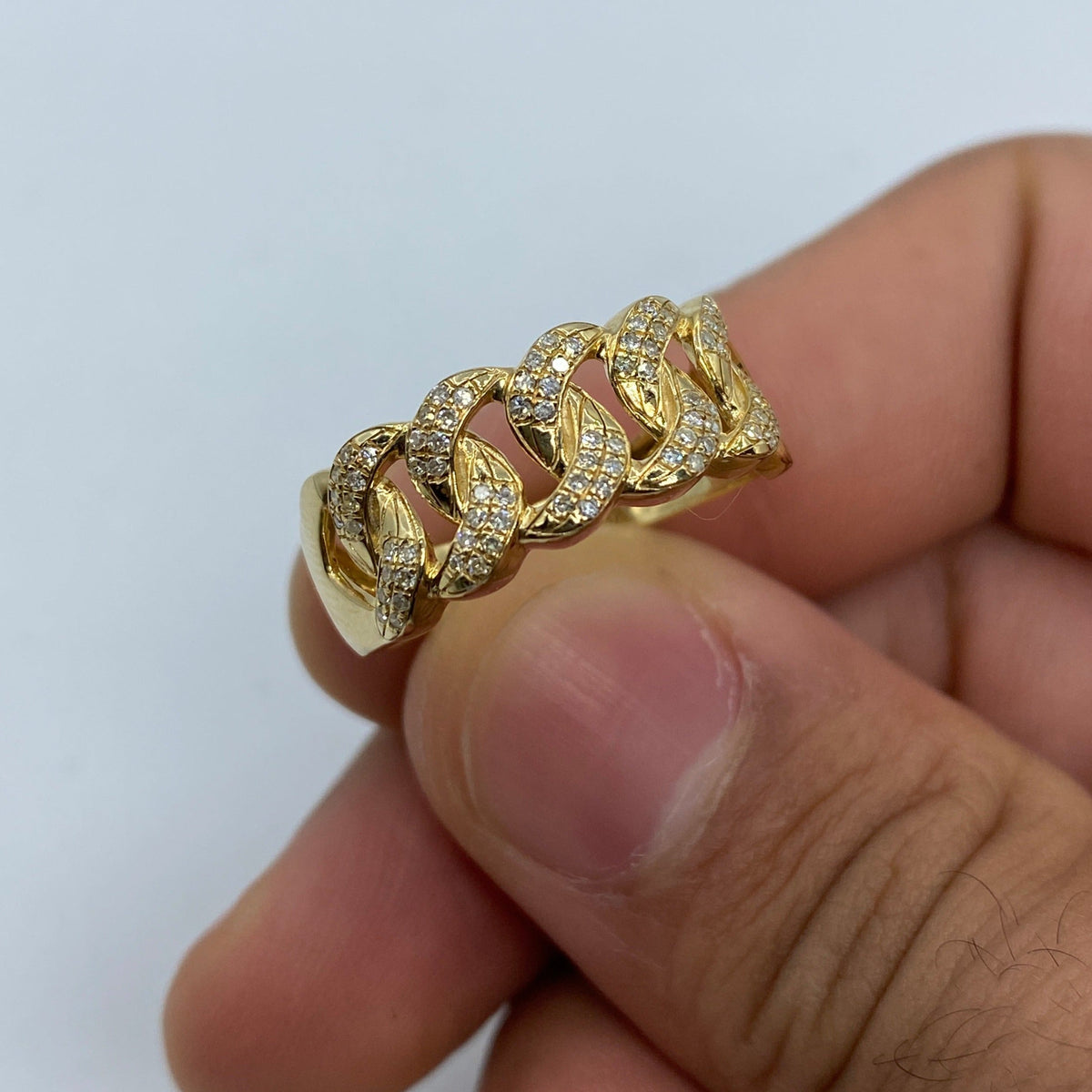 10K Gold Cuban Link Diamond Ring (9mm) in yellow gold - close-up product photo