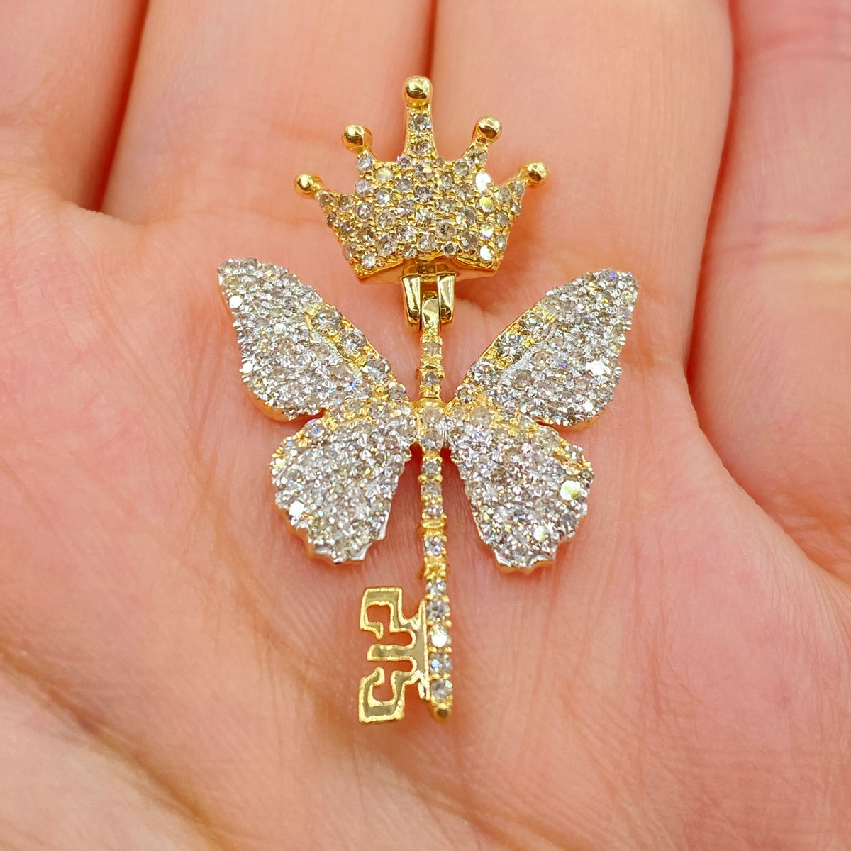 14K Gold Monarchy Butterfly Diamond Pendant in yellow gold - close-up product photo