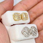 14K Gold 8.7mm Rounded Square Baguette Diamond Earrings - additional product view 6