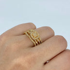14K Gold Romance Square Diamond Engagement Ring with Stack Bands in yellow gold - close-up product photo