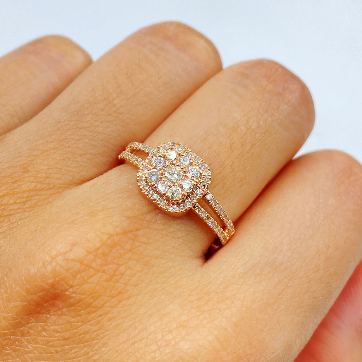 14K Gold Jennie Square Diamond Engagement Ring in rose gold - close-up product photo