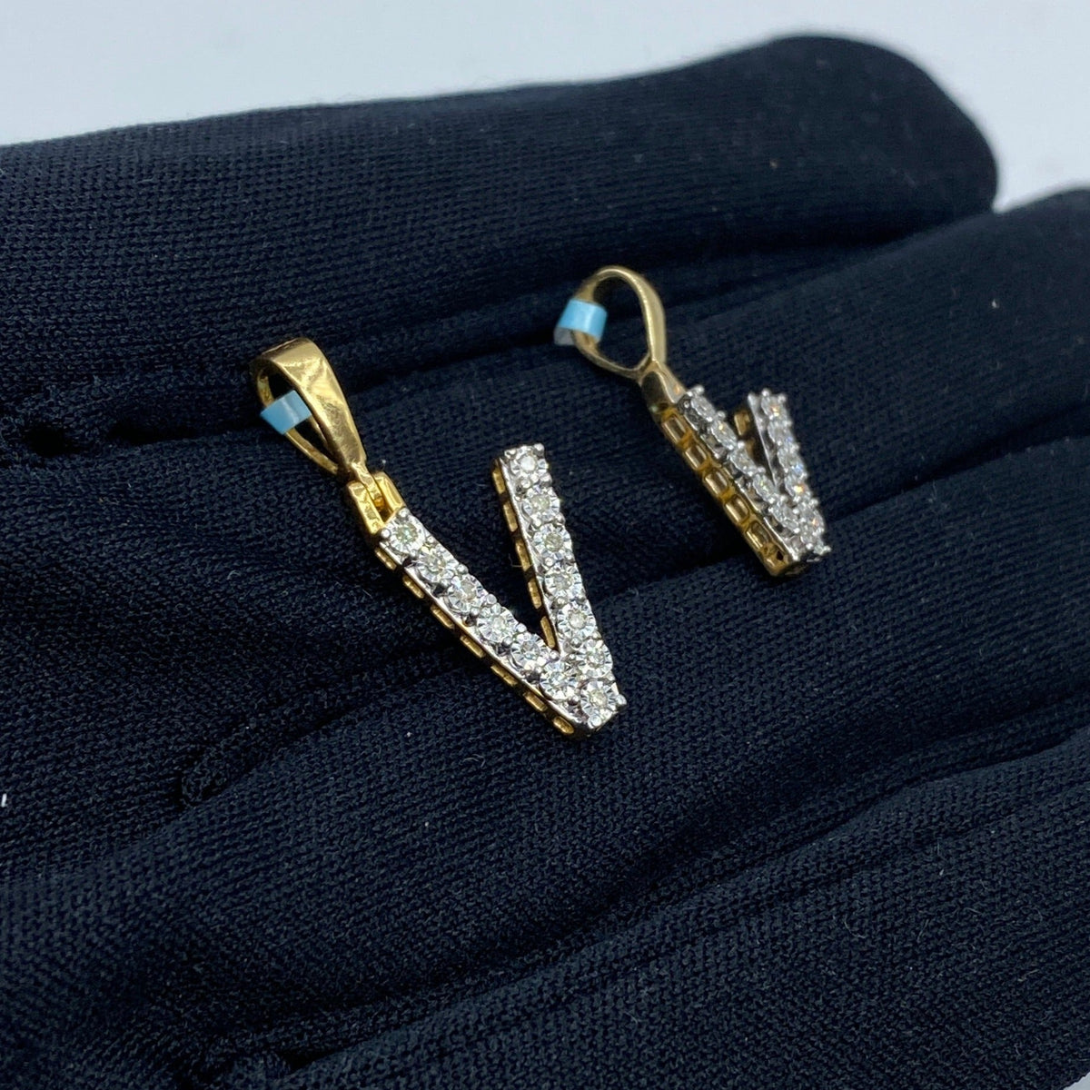 14K Gold Single Stone Initial V Diamond Pendant - additional product view 5