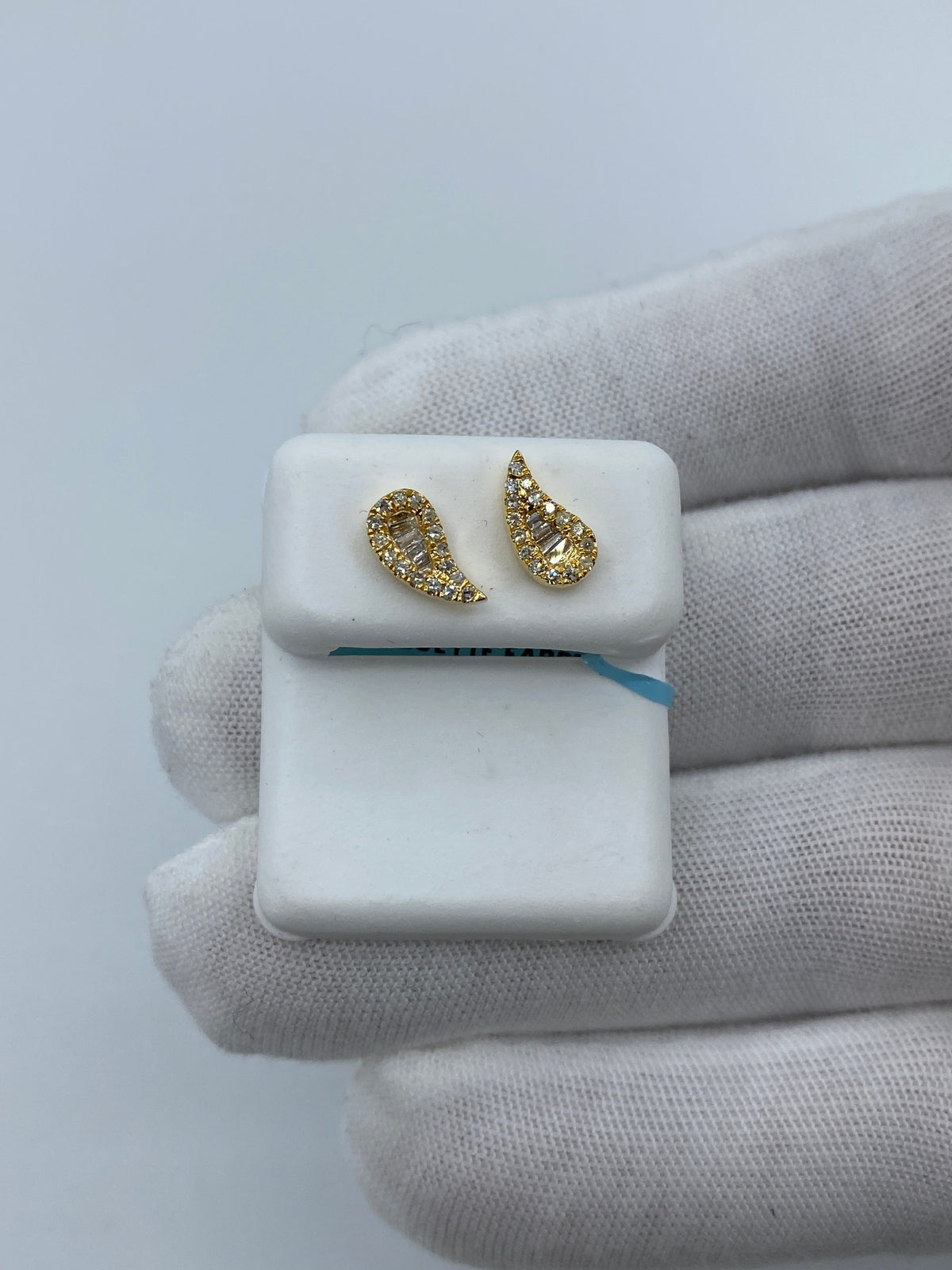 14K Gold Large Tear Shape Diamond Baguette Earrings in yellow gold - close-up product photo