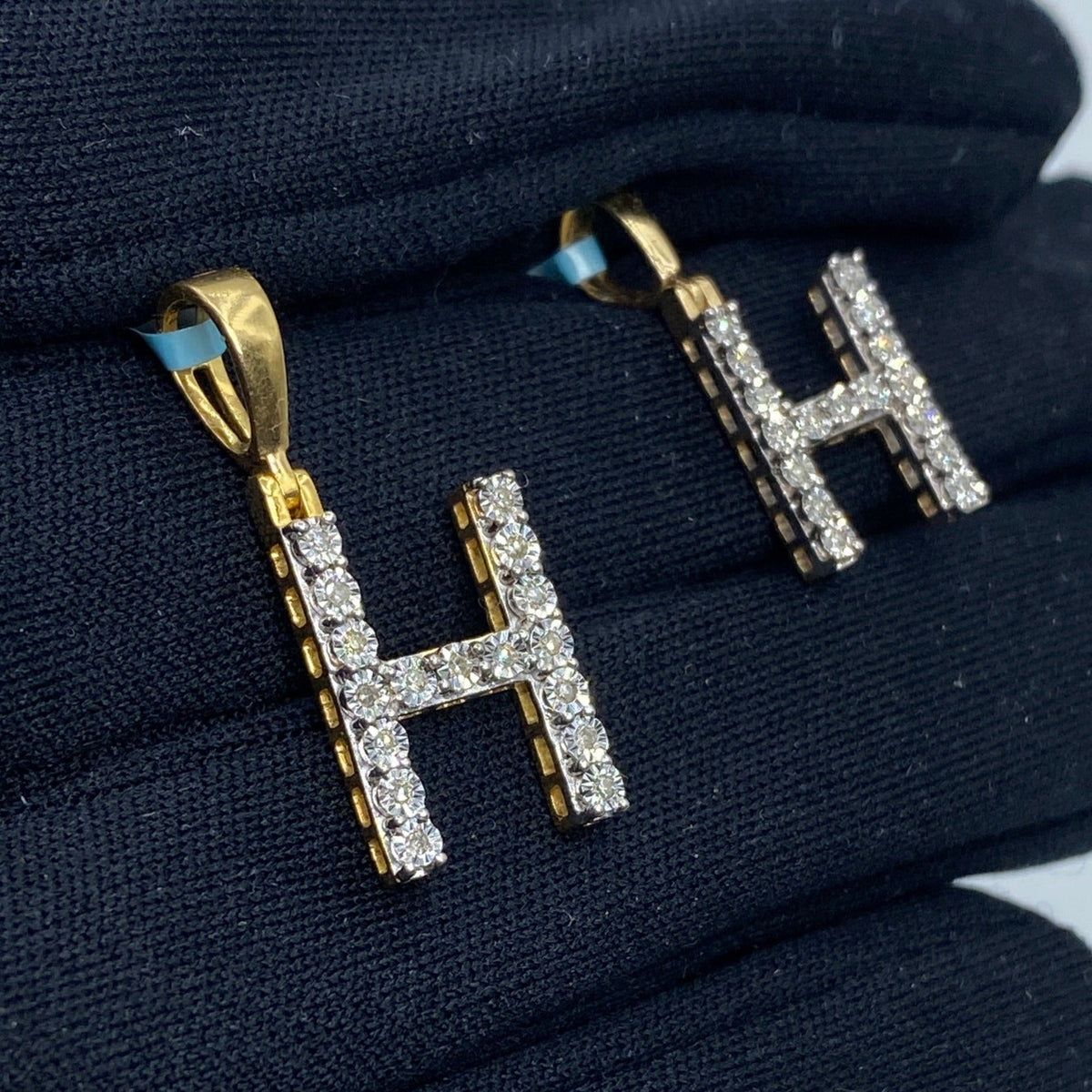 14K Gold Single Stone Initial H Diamond Pendant - additional product view 5