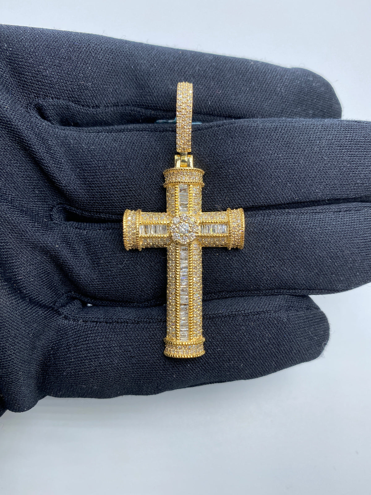 14K Gold Cross Diamond Baguette Pendant - additional product view 2