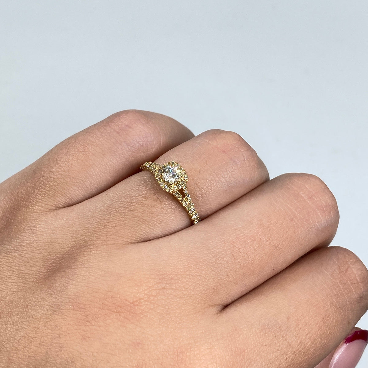 14K Gold Diamond Beloved Engagement Ring in yellow gold - close-up product photo