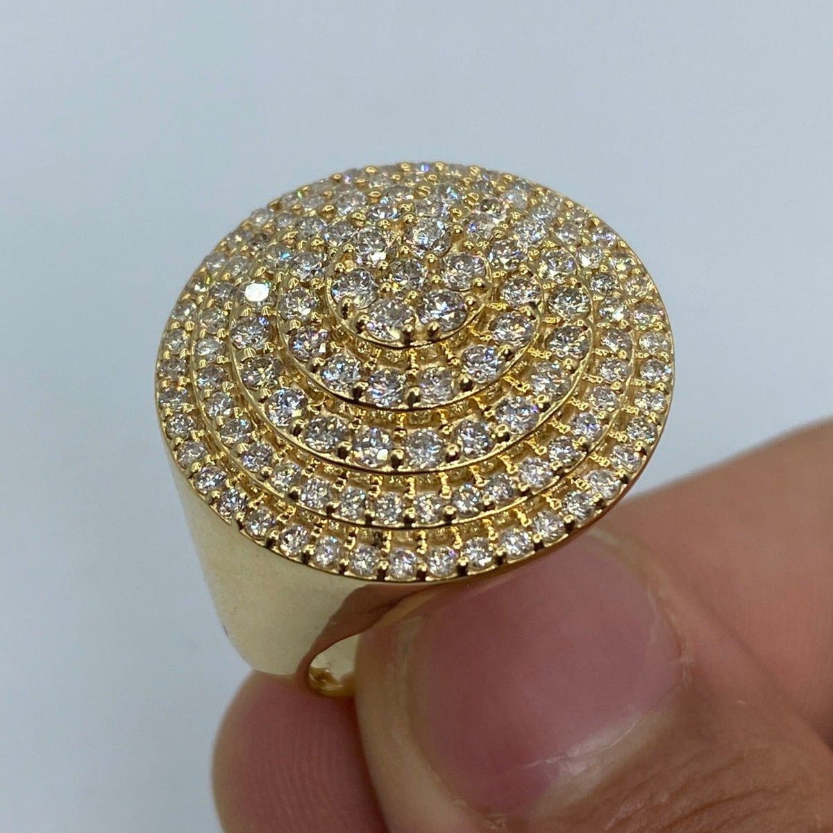 14K Gold Flat Cake Diamond Ring in yellow gold - close-up product photo