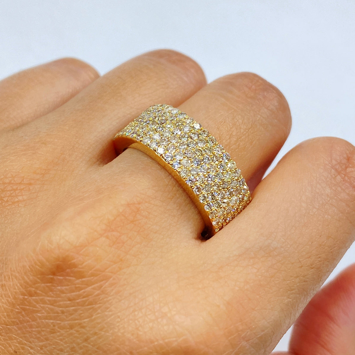 14K Gold Iced Diamond Wedding Stack Ring Band in yellow gold - close-up product photo