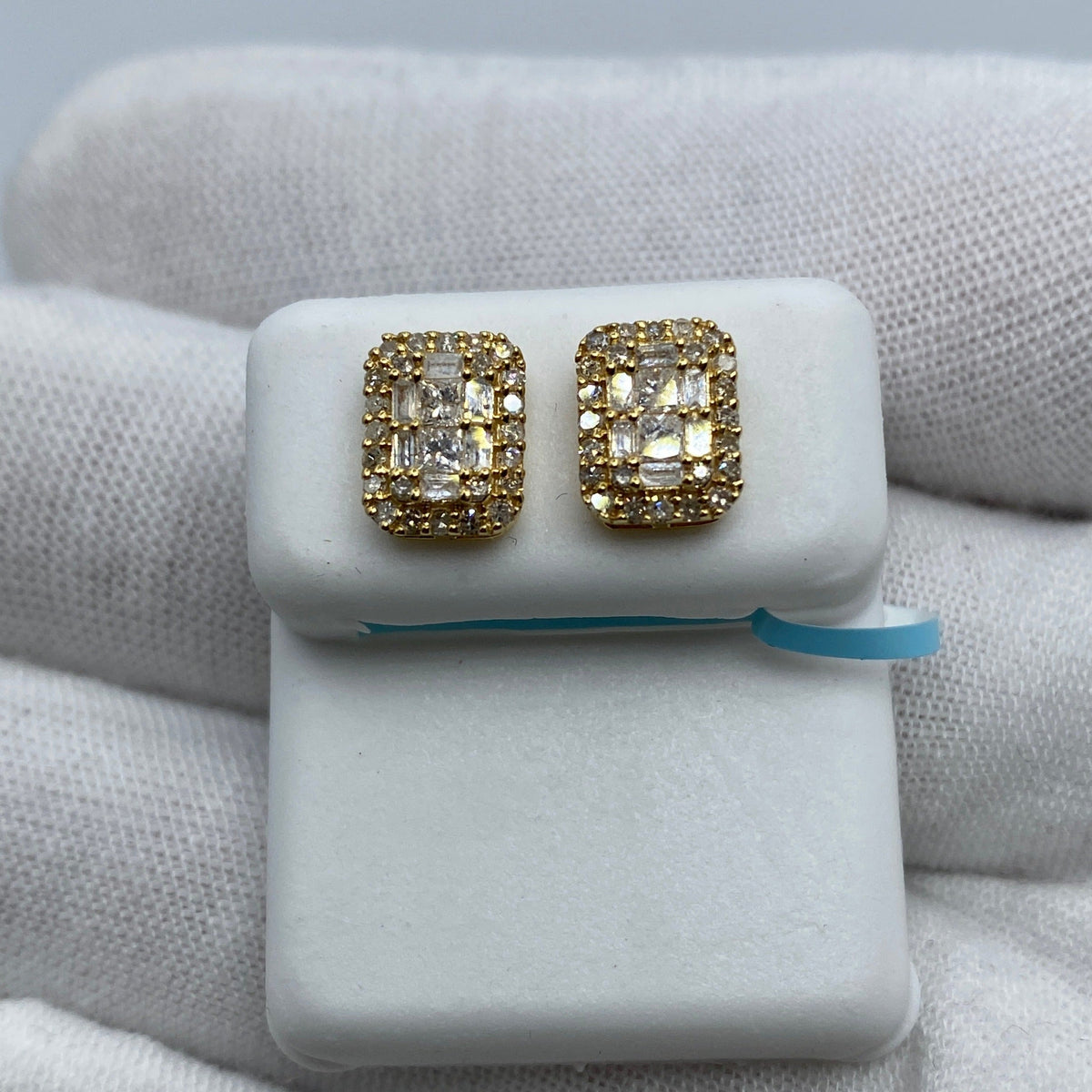 14K Gold Elias Rectangle Diamond Baguette Earrings in yellow gold - close-up product photo
