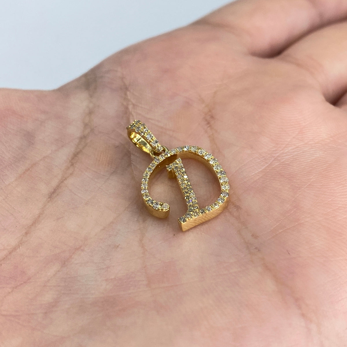 10K Gold Cursive D Initial Diamond Pendant - additional product view 2