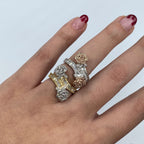 14K Gold Two-Tone Flower Diamond Baguette Bangle Ring - additional product view 4
