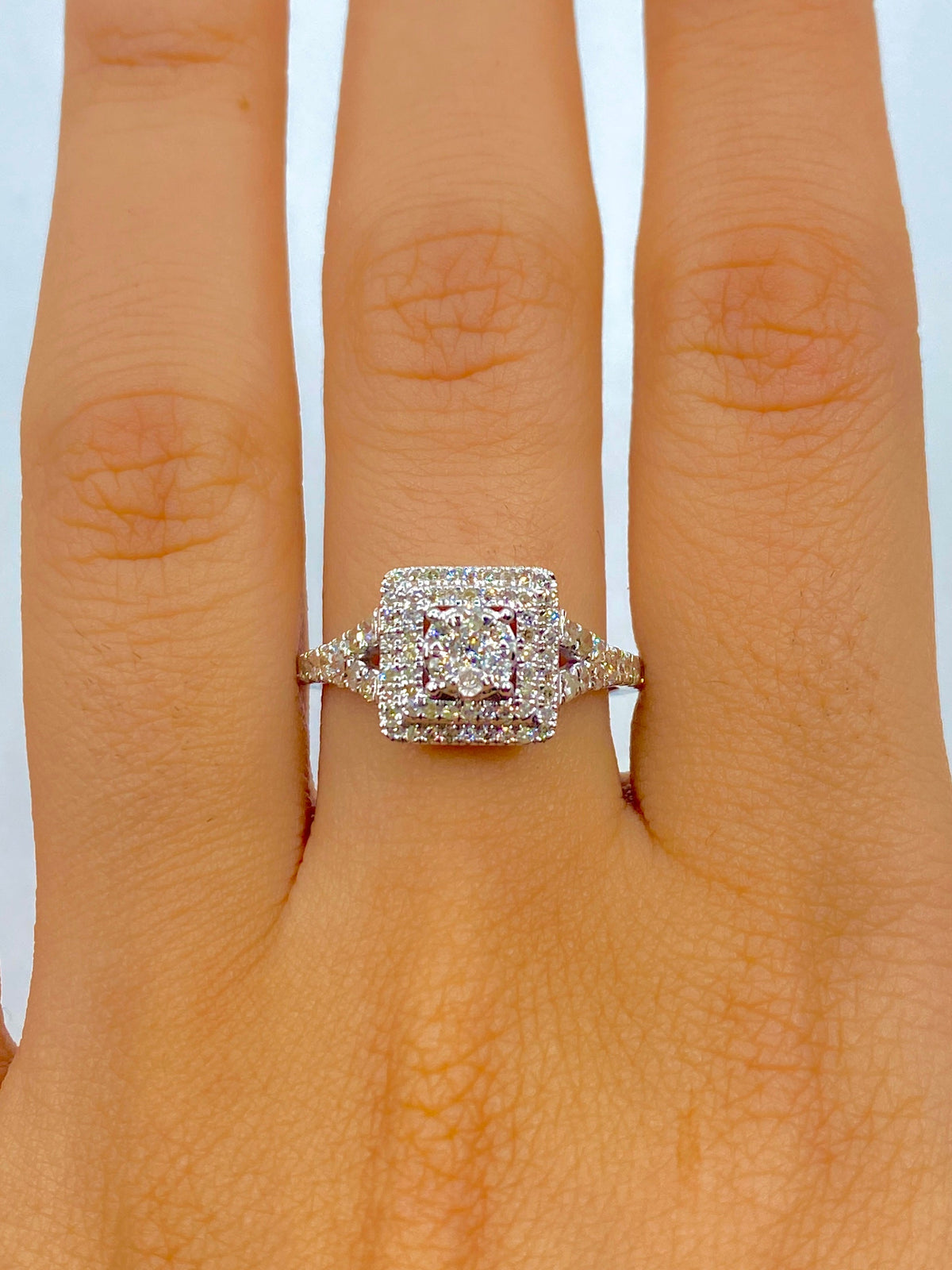 Square Diamond Engagement Ring in white - close-up product photo