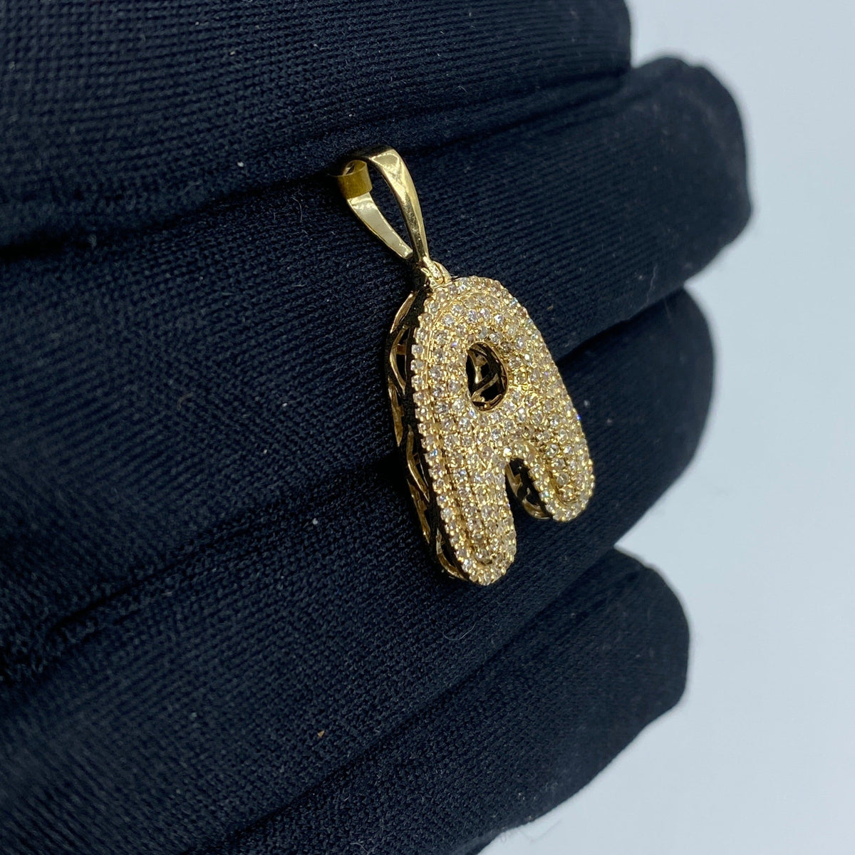 10K Gold Initial A Bubble Diamond Pendant - additional product view 4
