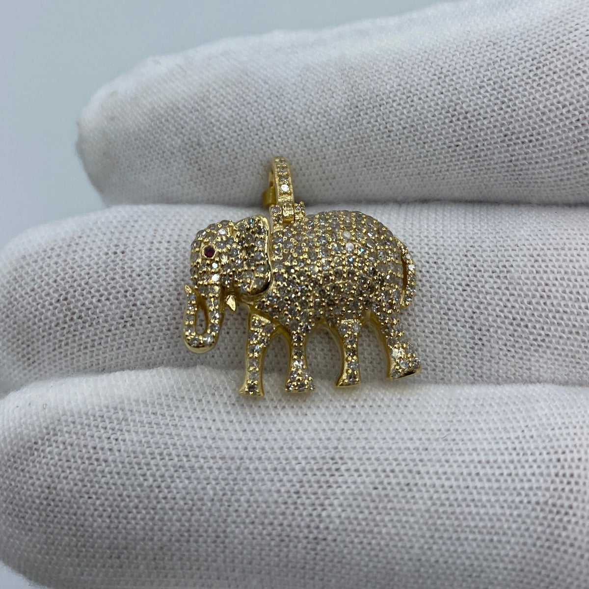 10K Gold Elephant Diamond Pendant in small yellow - close-up product photo
