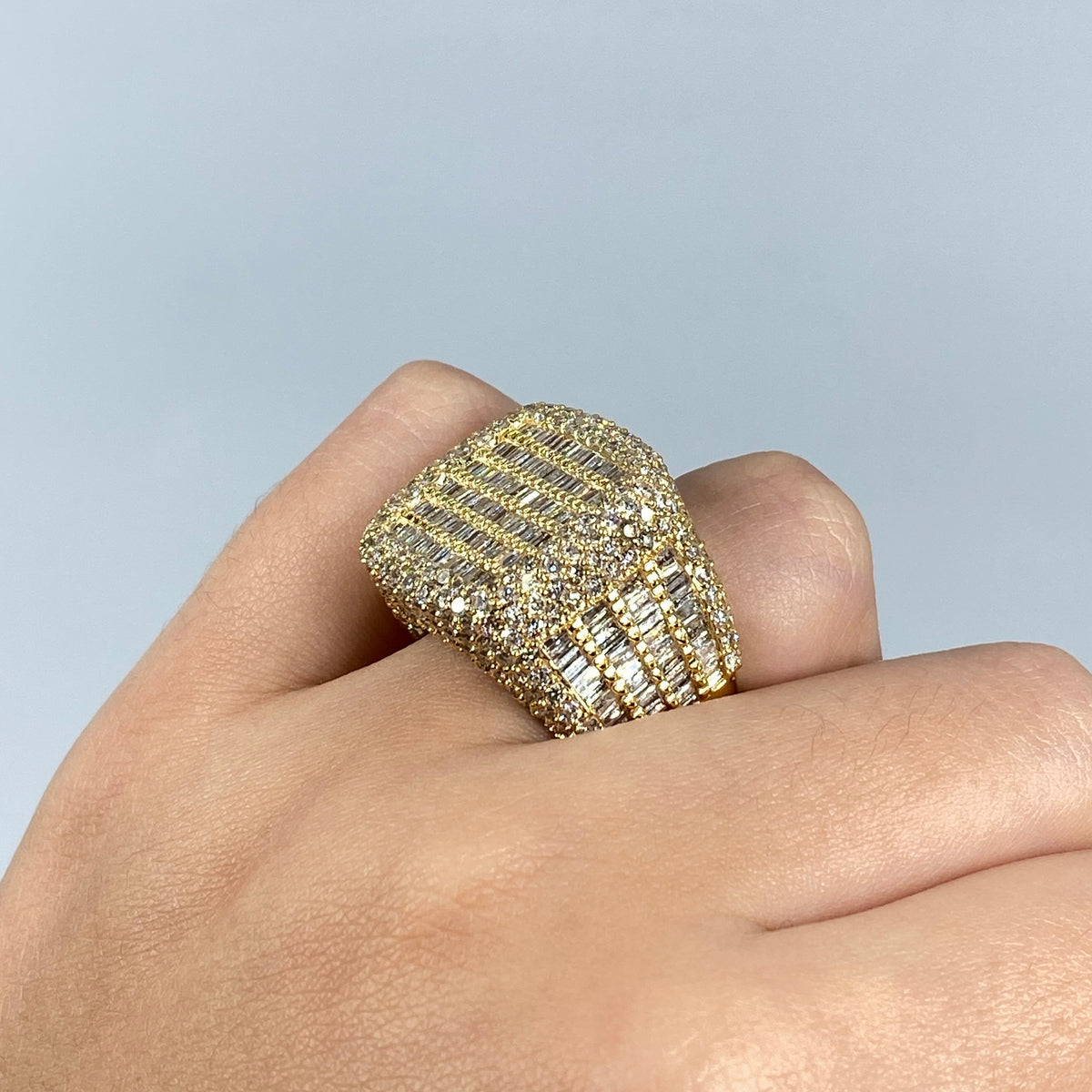 14K Gold Jumbo Stacked Diamond Baguette Ring in yellow gold - close-up product photo