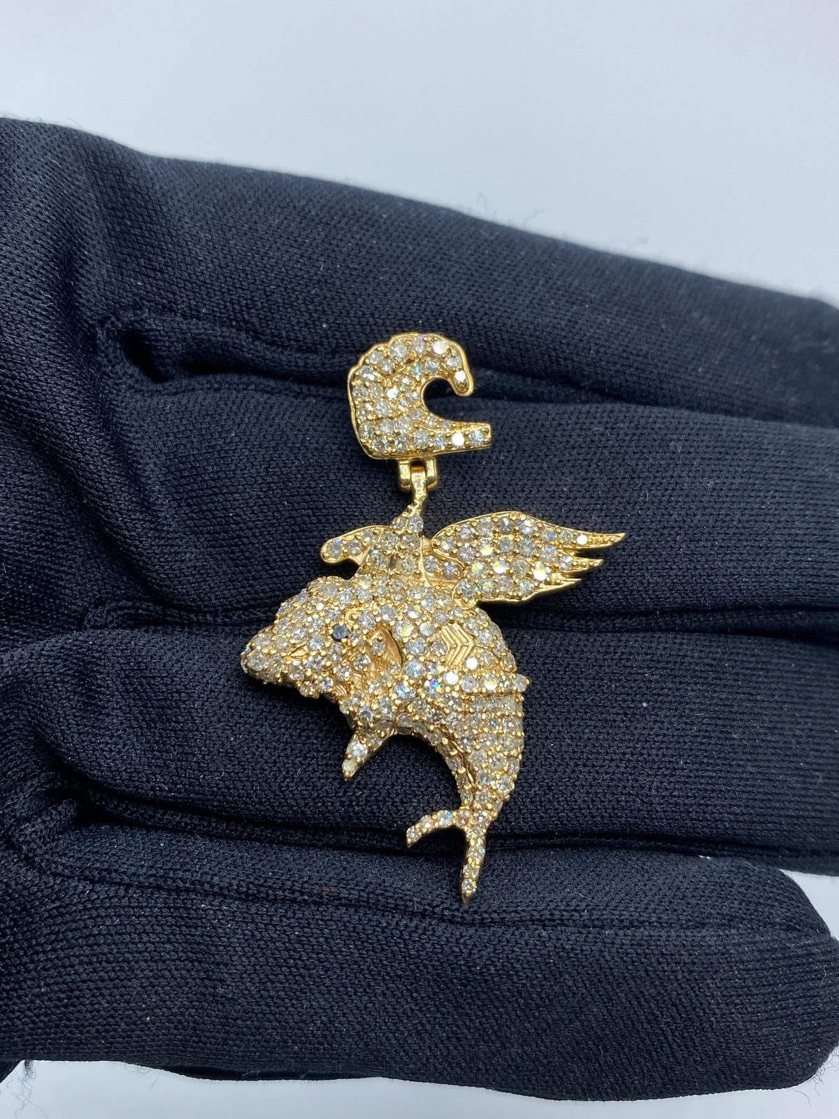 14K Gold Flying Shark Diamond Pendant - additional product view 2