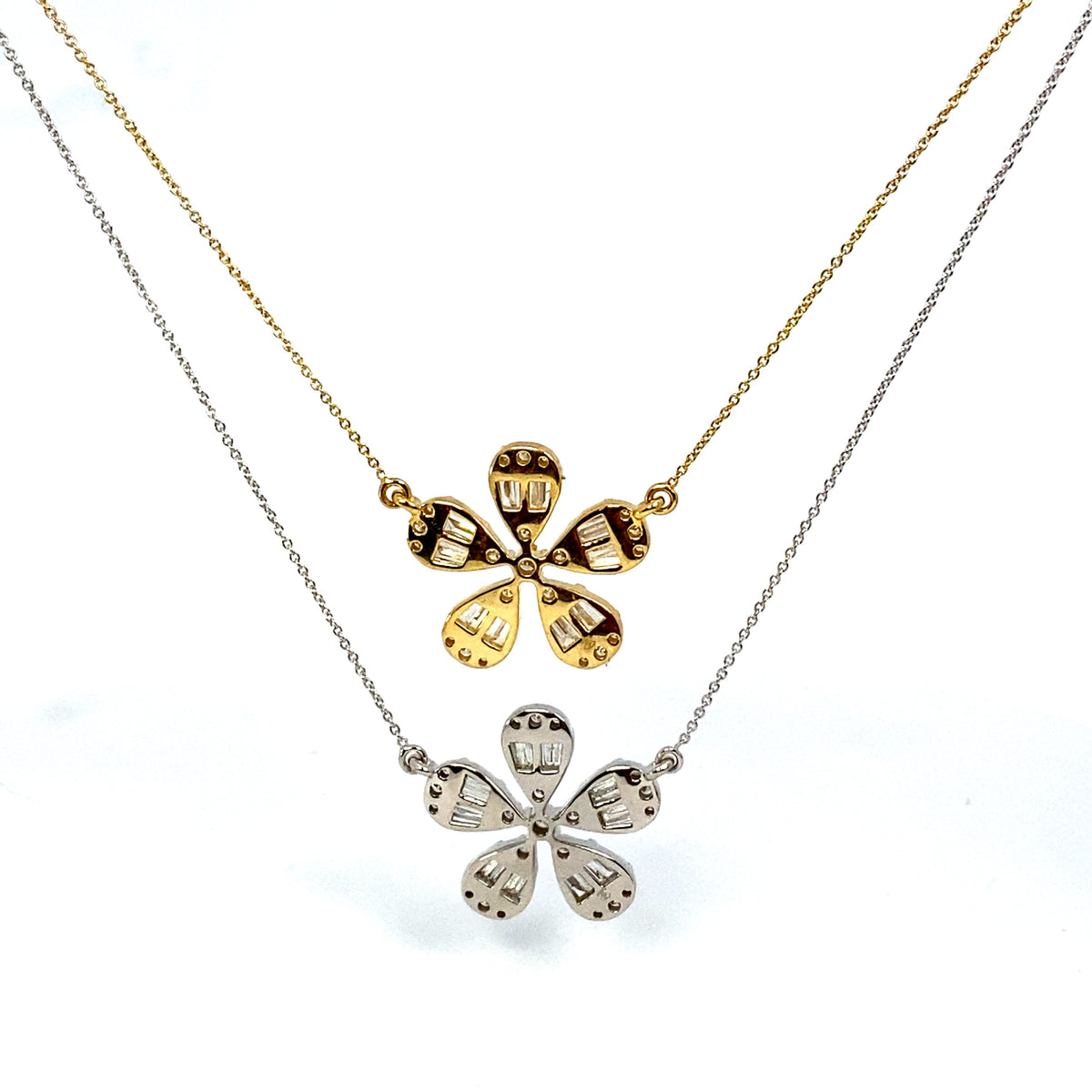14K Gold Large Daisy Flower Diamond Baguette Necklace - additional product view 7