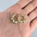 10K Gold Circle Puff Cannabis Hoop Earrings, 0.8" - close-up product photo