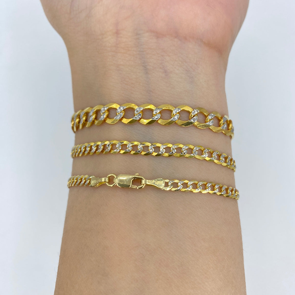 10K Gold Solid Two-Tone Flat Cuban Link Anklet - additional product view 3